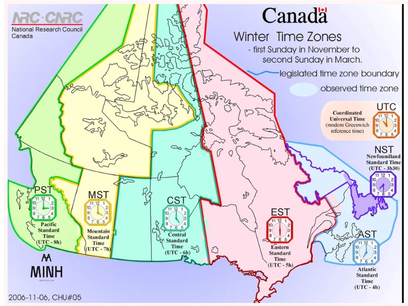 Múi giờ Canada là bao nhiêu? Canada cách Việt Nam bao nhiêu tiếng?