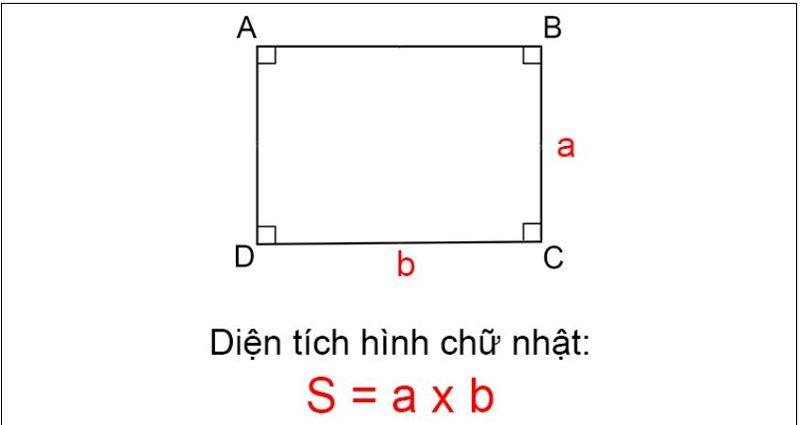 Công thức tính diện tích hình chữ nhật, có bài tập minh họa